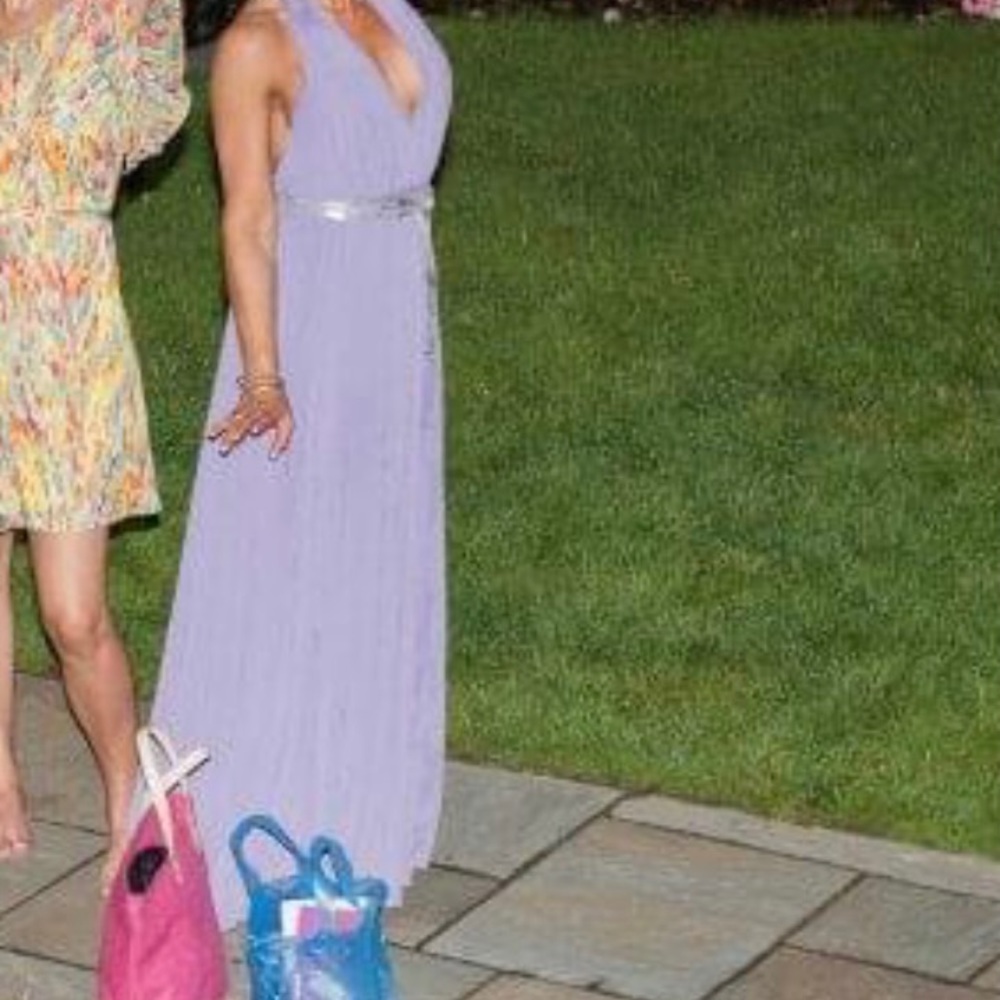 Halston Heritage Lavender Halter pleated gown